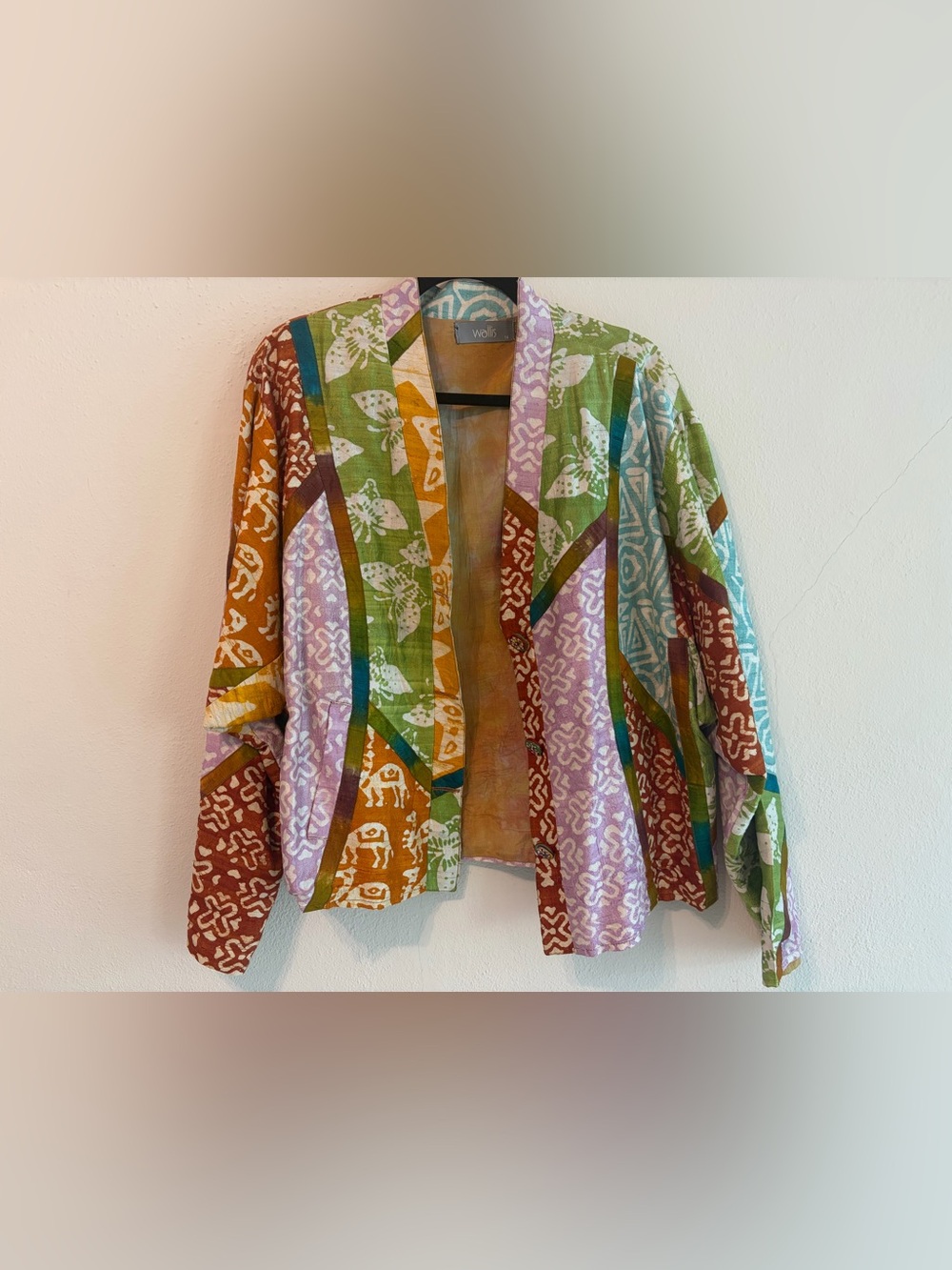 Beautiful Patchwork Batik Linen Blend Jacket in Green, Purple, Brown, Teal